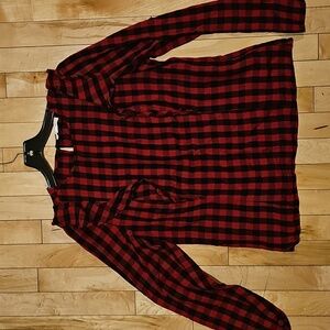 Beach Lunch Lounge Buffalo Plaid Long Sleeve Blouse